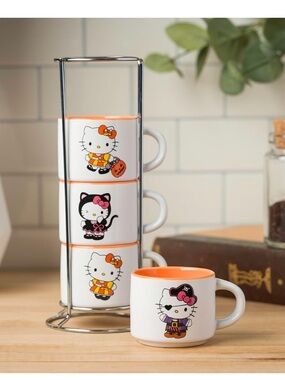 Hello Kitty Stackable Espresso Mug Set with Rack • Halloween Limited Edition.